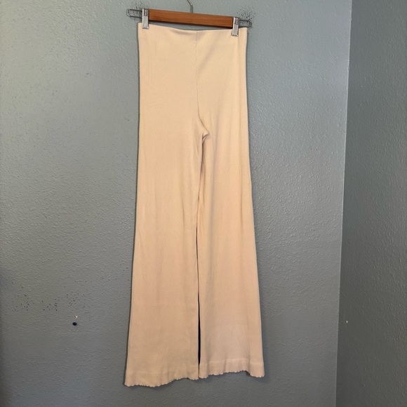 & Other Stories Women Cream Ribbed Flare Elastic Waist Pants XS Preppy Stretch - Picture 7 of 9